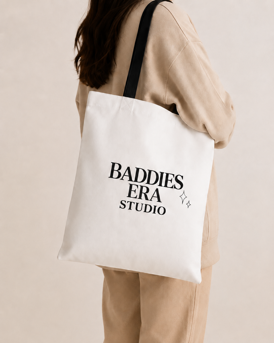 Baddies Era Studio Tote Bag – Minimal Logo Noir