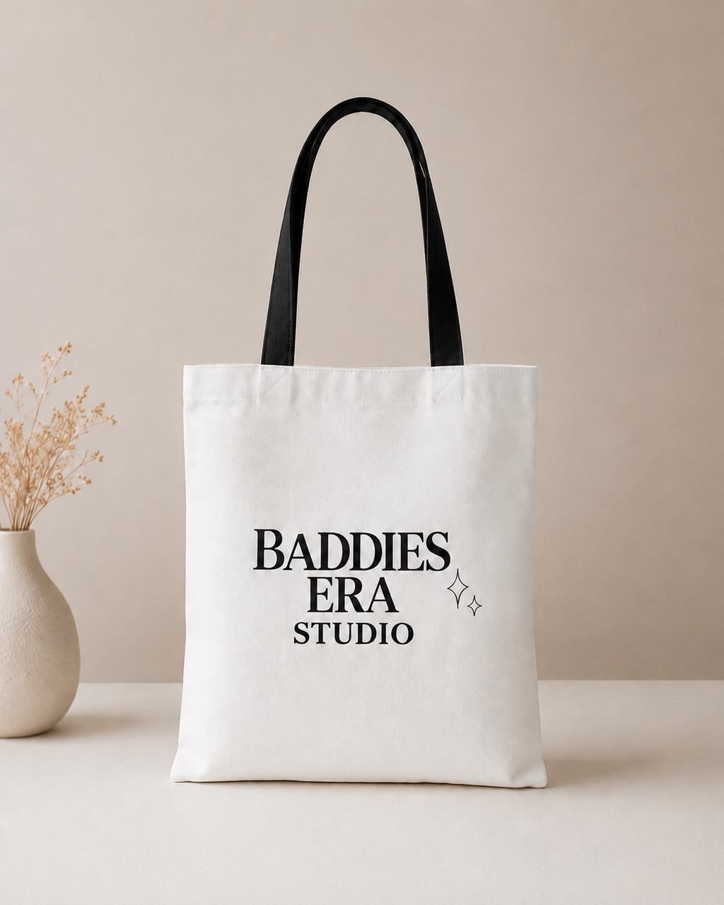 Baddies Era Studio Tote Bag – Minimal Logo Noir